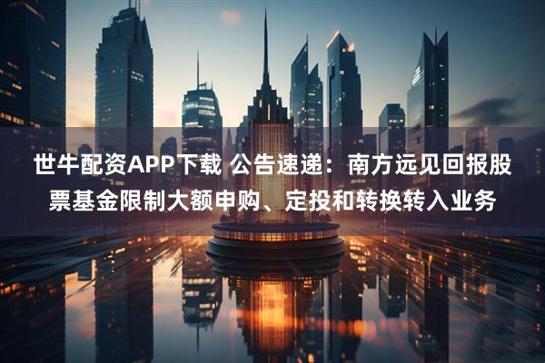 世牛配资APP下载 公告速递：南方远见回报股票基金限制大额申购、定投和转换转入业务